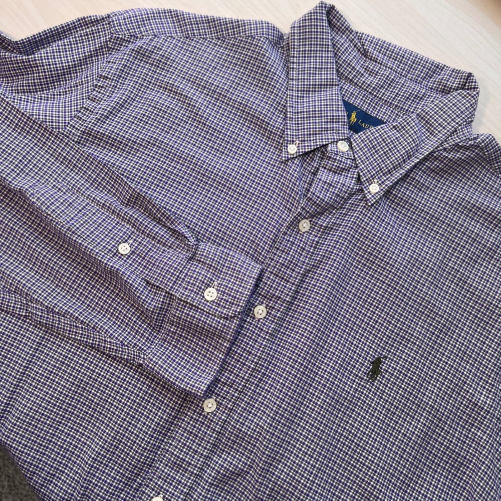 Ralph Lauren Button Down Shirt Mens XL Purple Gingham Check Long Sleeve Cotton